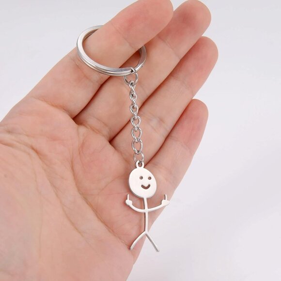 🆕 Women Silver Smiley Face Figurine Sign Language Keychain StickmanTrend Bag - Picture 4 of 9